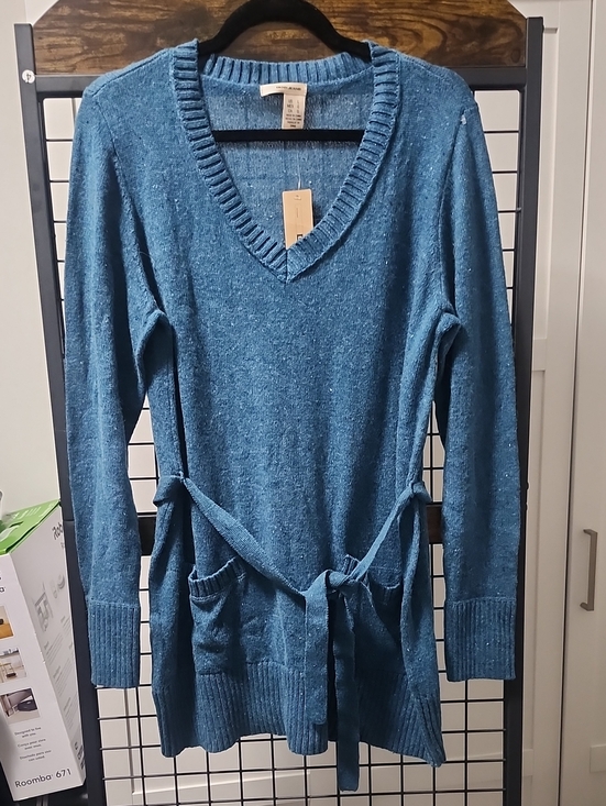 Dkny Sweaters - DKNY Teal V-Neck Tie-Waist Sweater